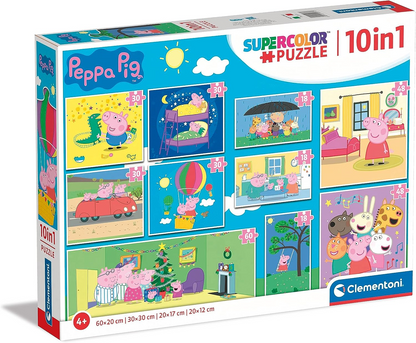 Clementoni  20271 18+30+48+60pcs Supercolor 10 em 1 Peppa Pig (3x18, 4x30, 2x48 e 1x60 peças) -Quebra-cabeça para crianças de 4 anos, multicolorido, médio