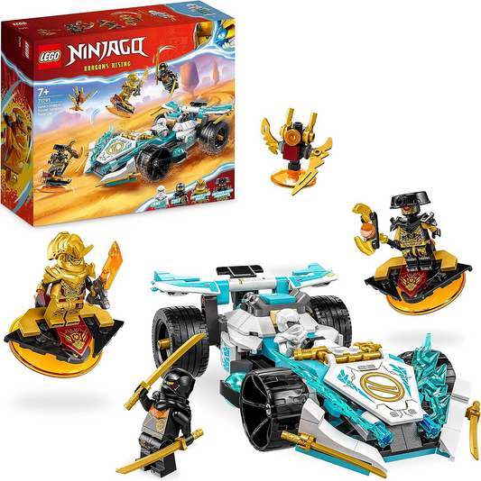 LEGO 71791 NINJAGO Zane's Dragon Power Spinjitzu Racing Car Toy para crianças, meninos e meninas de mais de 7 anos, conjunto de construção de veículos com função giratória e 4 minifiguras