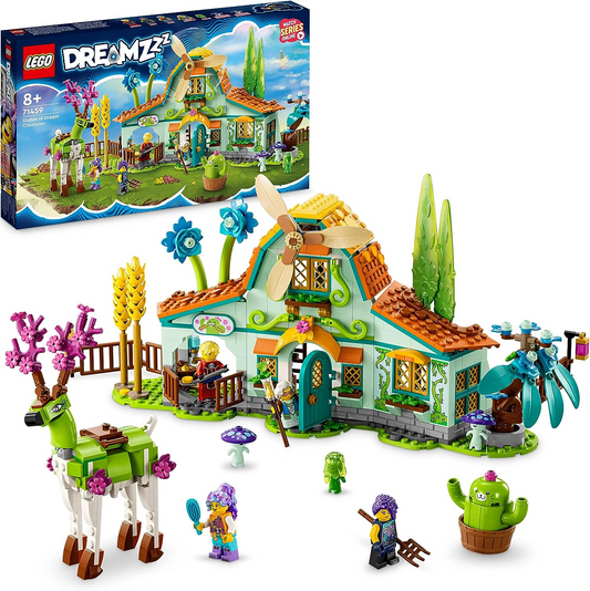 LEGO 71459 DREAMZzz Stable of Dream Creatures Set, brinquedo de fazenda de fantasia com figura de veado que pode ser construído de 2 maneiras, inclui 4 minifiguras de programas de TV, conjunto de animais míticos para crianças, meninas, meninos