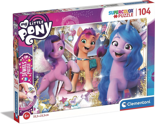 Clementoni 20345 My Little Pony Jewels 104pzs Supercolor Pony Puzzle-104 Piezas Rompecabezas para niños a partir de 6 años, Multicolor, M