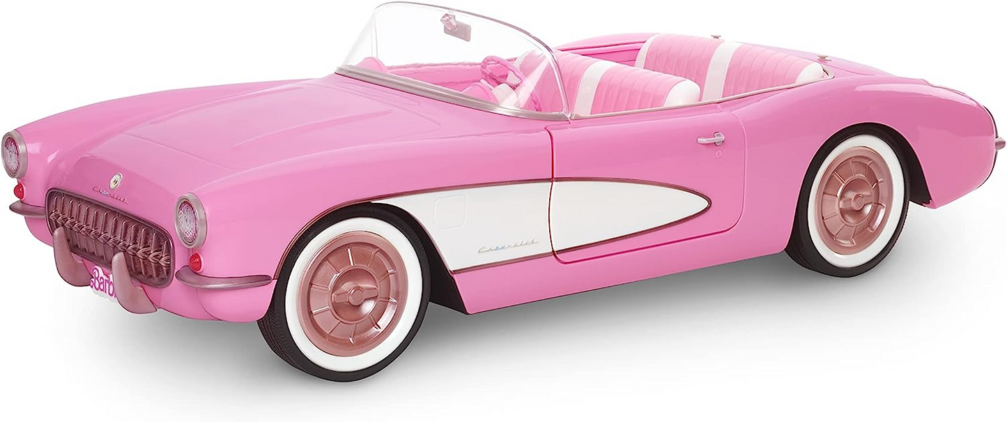 Barbie O Filme, Corvette conversível de inspiração vintage com pneus de parede branca e porta-malas, colecionável, HPK02