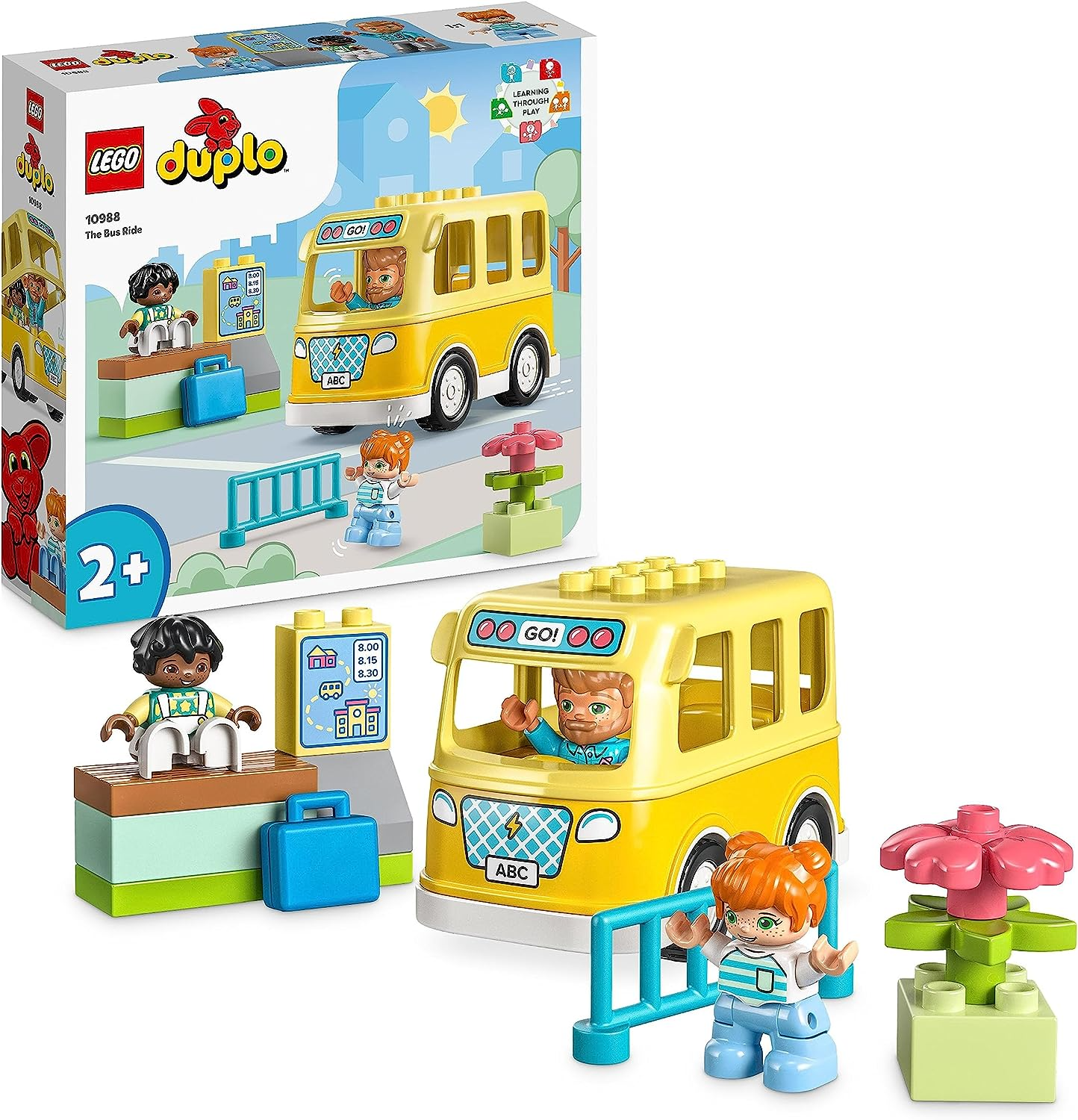 LEGO 10988 DUPLO Set de Viaje en Autobús, Juguete Educativo para Ayudar a Desarrollar Habilidades Sociales y Motrices Finas, con Vehículo y Figuras, Regalo Educativo Preescolar para Niños a Partir de 2 Años, Niños Pequeños, Niños y Niñas