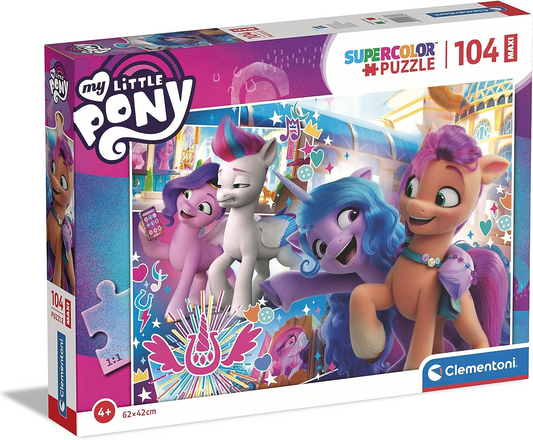 Clementoni 23764 My Little Pony Maxi Puzzle 104 piezas Supercolor Pony-104 piezas - Rompecabezas para niños a partir de 4 años, multicolor, mediano
