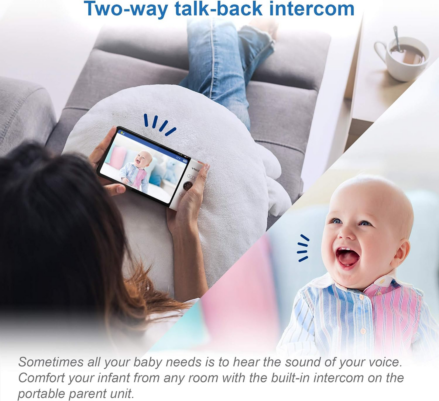 VTech Monitor de vídeo para bebês VM919HD, tela HD de 7 "720p, panorâmica e inclinação de 360 °, visão grande angular de 110 °, visão noturna HD, até 1.000 pés, branco, bateria para streaming de vídeo de até 7 horas