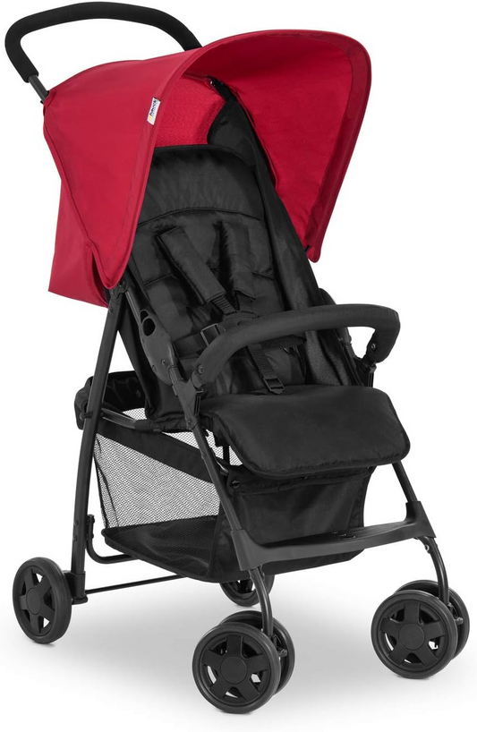 Hauck  Carrinho esportivo leve, dobrável compacto, totalmente reclinável, posição horizontal desde o nascimento, cesta de compras XL, capota de sol, até 18 kg (vermelho)