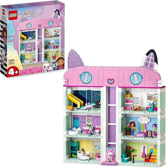 LEGO 10788 Gabby's Dollhouse Toy Playset, casa de bonecas de 4 andares e 8 quartos com figuras de Gabby, Pandy Paws, MerCat e Cakey, além de acessórios, brinquedos de presente para meninas, meninos e crianças de 4 anos ou mais