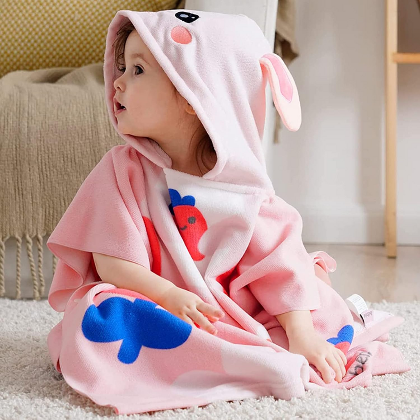 Bebamour Toallas con capucha para bebé, 100% orgánicas, toalla con capucha para niños y niñas, toalla absorbente con capucha para niños, 25 x 23 pulgadas, 0-6 años, oso