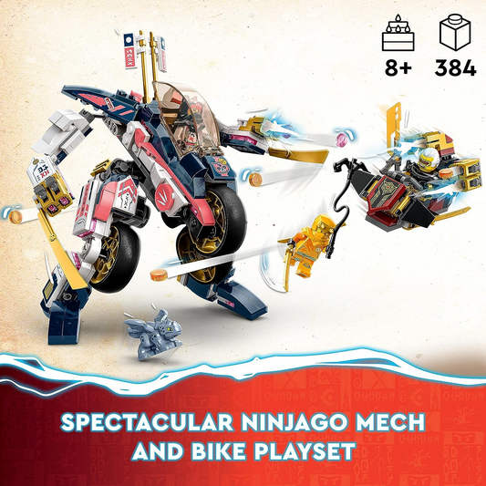 LEGO  71792 NINJAGO Sora's Transforming Mech Bike Racer, conjunto 2 em 1 com figura de ação Mech transformadora em brinquedo de motocicleta Ninja para crianças, meninos, meninas, mais 3 minifiguras