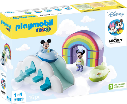 Playmobil 71319 1.2.3 e Disney: Mickey's & Minnie's Cloud Home, Mickey Mouse, brinquedos educativos para crianças pequenas, brinquedos para presentear e dramatizações divertidas e imaginativas, conjuntos adequados para crianças com mais de 12 meses