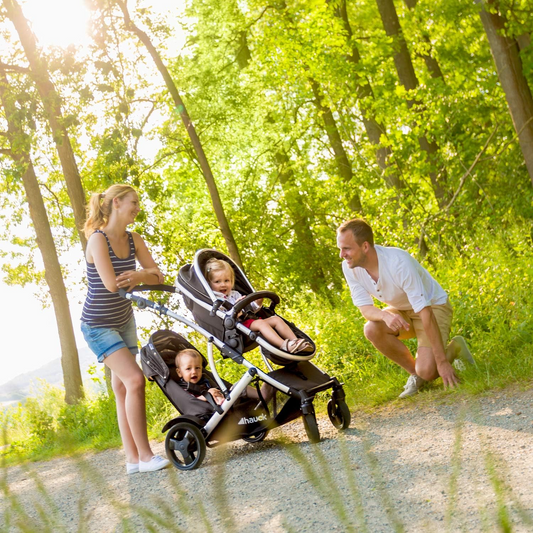 Hauck Duett 2 Cochecito Doble, Bebé y Niño Pequeño, Asiento Convertible Reversible para Cochecito Recién Nacido, Altura Regulable, Capota para el Sol, Funda para Lluvia Incluida, Plegable, hasta 36 kg (Selva Negra)
