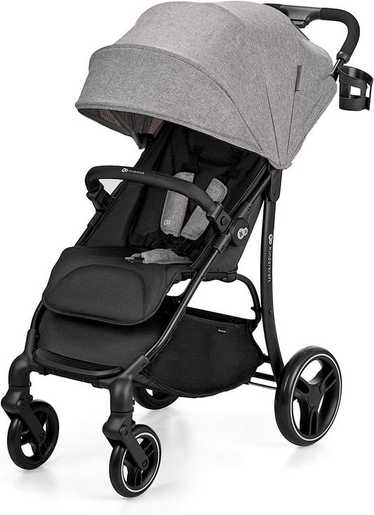Kinderkraft Carrinho de passeio leve TRIG 2 desde o nascimento até 24 kg, carrinho de bebê, fácil de dobrar com uma mão, suspensão em todas as rodas, capô ajustável, posição horizontal, cinza