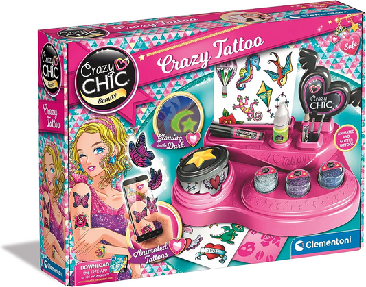 Clementoni 18733 Chic-Crazy Art and Craft, presente para meninas de 6 anos, kit para crianças, tatuagens temporárias, brinquedos criativos, multicoloridos