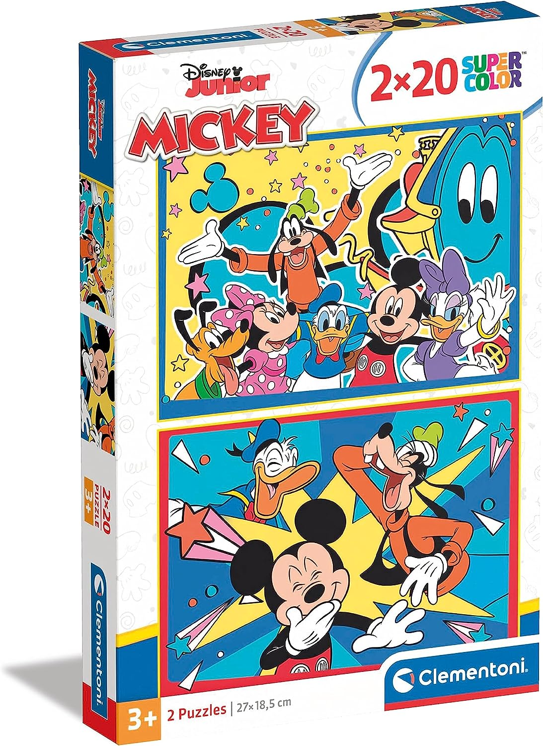 Clementoni 24791 2x20pcs Supercolor Disney Mickey-2 x 20 piezas Rompecabezas para edades de 3 años, multicolor, mediano