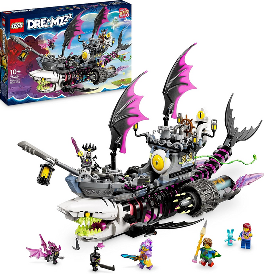 LEGO 71469 DREAMZzz Juego de Barco Tiburón Pesadilla, Construye un Barco Pirata de Juguete de 2 Formas, Kit de Construcción de Modelo de Barco de Ensueño con Minifiguras de Mateo, Izzie, Nova y Rey Pesadilla, Juguetes para Niños, Niñas y Niños