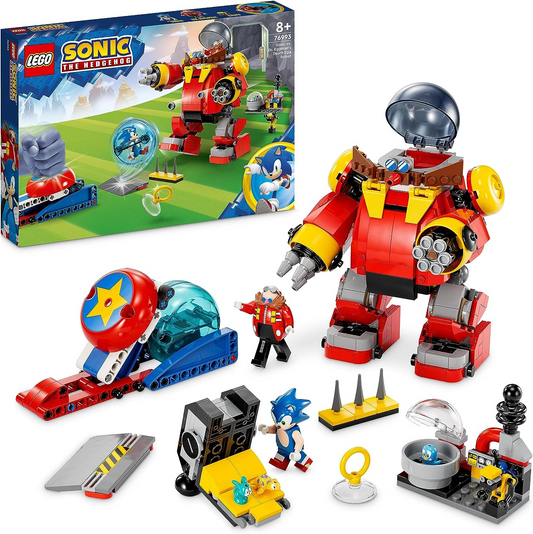 LEGO 76993 Sonic the Hedgehog Sonic vs. Eggman's Death Egg Robot de juguete para niños con Sonic's Speed ​​Sphere y Launcher Plus 6 personajes, regalo para niños y niñas
