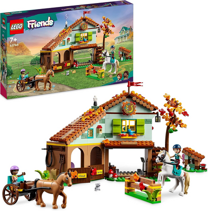 LEGO 41745 Conjunto de estábulo de cavalos de outono Friends com 2 cavalos de brinquedo, acessórios de carruagem e equitação, presente de animal de fazenda para meninas, meninos e crianças com mais de 7 anos de idade