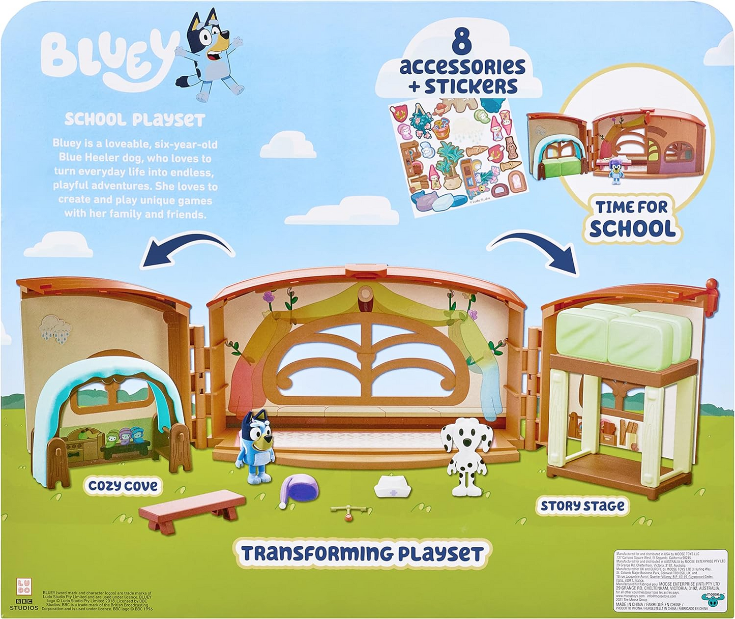 Bluey Amigos da escola - Playset escolar do Calypso, conjunto de figuras articuláveis de 2,5-3"