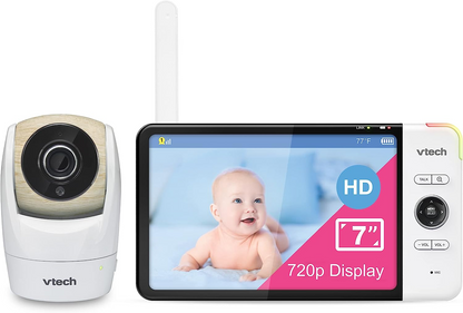 VTech Monitor de vídeo para bebês VM919HD, tela HD de 7 "720p, panorâmica e inclinação de 360 °, visão grande angular de 110 °, visão noturna HD, até 1.000 pés, branco, bateria para streaming de vídeo de até 7 horas