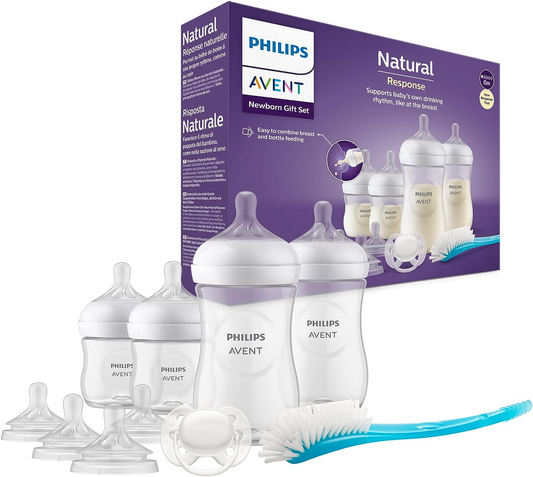 PHILIPS Conjunto de presente para recém-nascido de mamadeira Avent - 4 mamadeiras de leite, 2 mamilos extras, chupeta ultramacia e escova de mamadeira, bebês de 0 a 12 meses + (modelo SCD838/13)