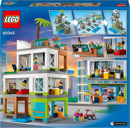 LEGO 60365 Prédio de apartamentos na cidade, conjunto de construção modular com quartos combináveis, loja, bicicleta de brinquedo e 6 minifiguras, presente de aniversário para crianças, meninos e meninas com mais de 6 anos