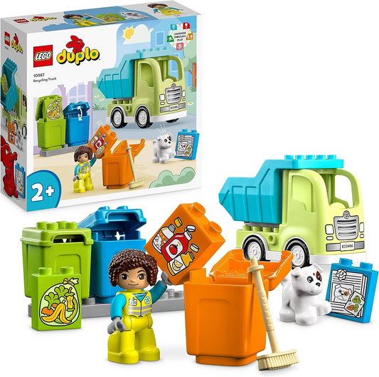 LEGO  10987 DUPLO Town Recycling Truck Bin Truck Toy, Learning and Color Sorting Toys for 2+ Year old Toddlers and Kids, Develop Fine Motor Skills Set