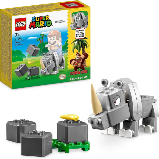 LEGO 71420 Super Mario Set de Expansión Rambi el Rinoceronte, Figura de Juguete Animal para Construir, Pequeño Regalo para Combinar con el Juego Inicial