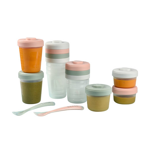 Béaba  Conjunto de recipientes e colheres para armazenamento de comida para bebê eucalipto