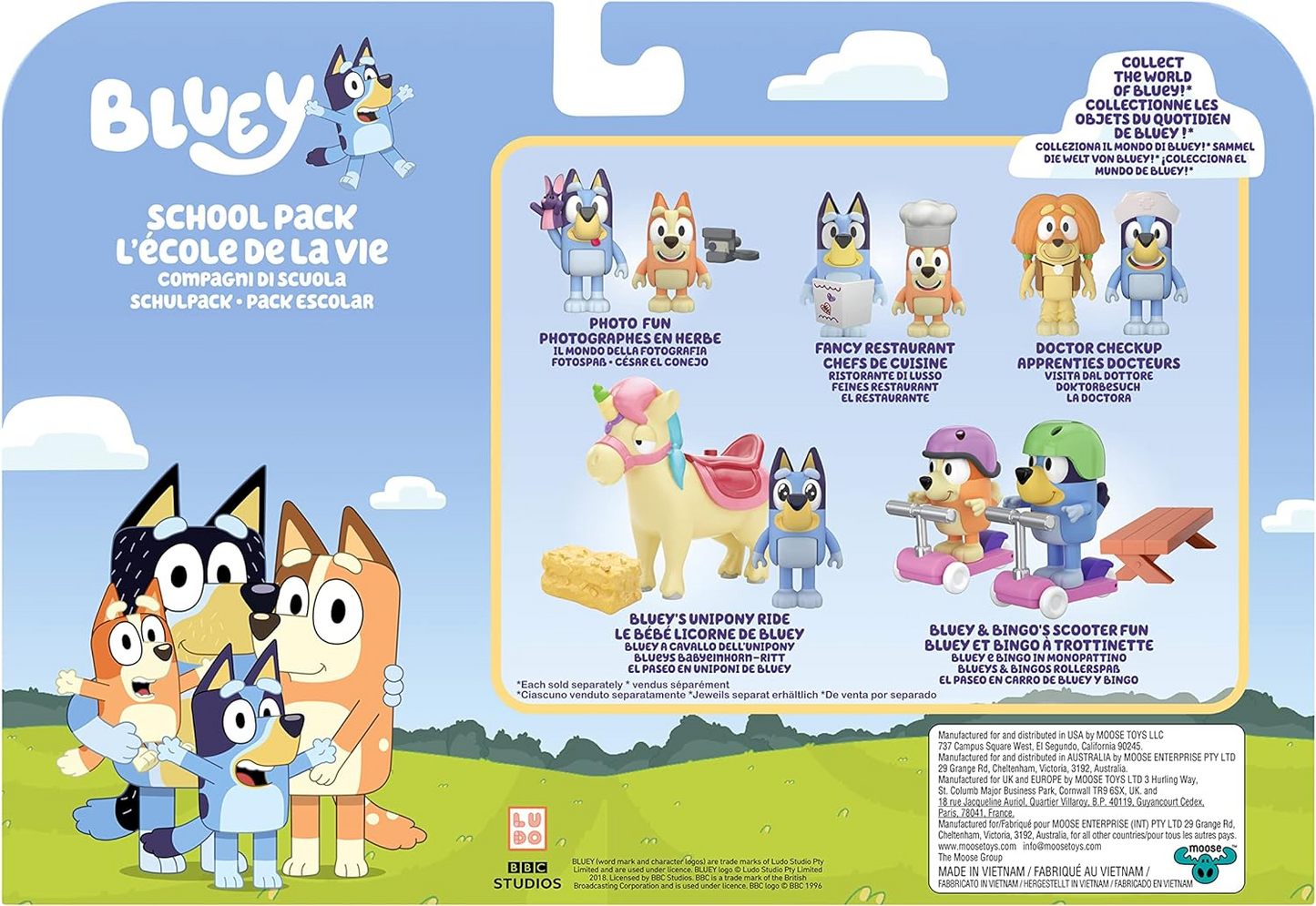 Bluey Pack de 4 compañeros de colegio; Figuras de acción coleccionables oficiales de Bluey de 2,5 a 3 pulgadas que incluyen a Jack, Pretzel y Mackenzie con sus propios accesorios para lonchera.