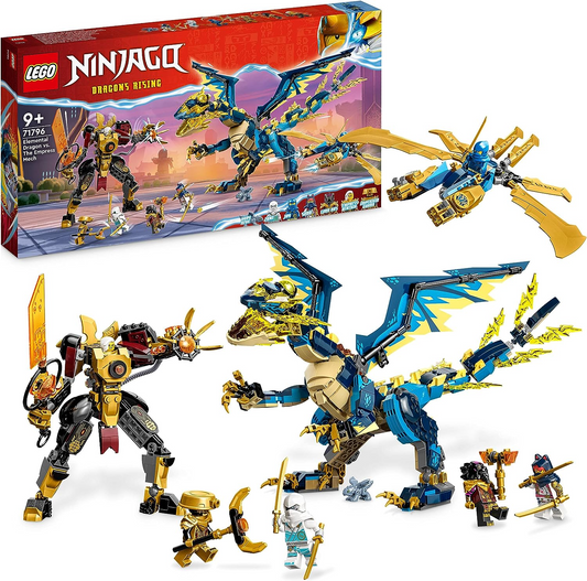 LEGO 71796 NINJAGO Elemental Dragon vs. The Empress Mech, grande conjunto de brinquedos de construção com brinquedo de dragão, figura de ação, folheto Ninja e 6 minifiguras, presente da série Dragons Rising para crianças, meninos e meninas