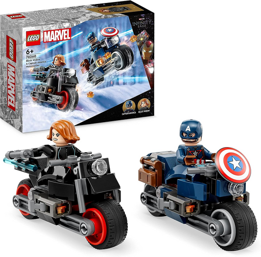 LEGO 76260 Marvel Motos de Viuda Negra y Capitán América, Set de Los Vengadores: La Era de Ultrón con 2 Motos de Superhéroe de juguete para niños, niños y niñas a partir de 6 años