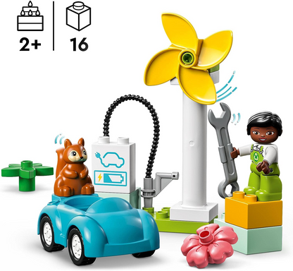 LEGO 10985 DUPLO Town Turbina Eólica e Carro Elétrico para Crianças de 2 Anos ou mais, Meninos e Meninas, Brinquedos Educativos com Figuras, Playset de Vida Sustentável
