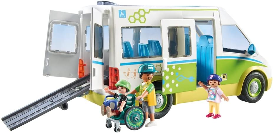 Playmobil 71329 Ônibus escolar City Life, ônibus escolar grande com porta deslizante e rampa dobrável para cadeira de rodas, brinquedo educativo, dramatização divertida e imaginativa, conjuntos de jogos adequados para crianças de 4 anos ou mais