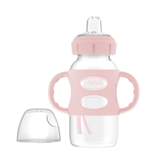 Dr Brown's Milestones™ biberón con pajita y asas de silicona rosa 270 ml