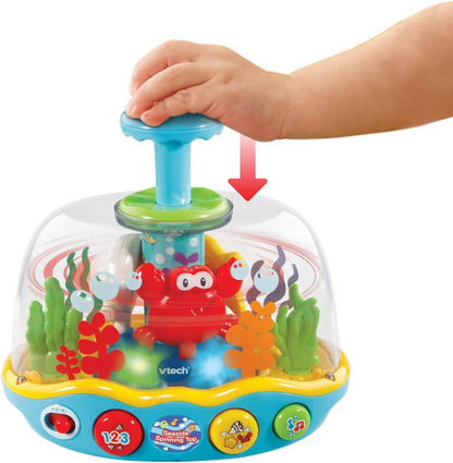 VTech Pião à beira-mar, brinquedo sensorial para bebês com música, luzes e cores, brinquedo interativo para bebês para brincadeiras sensoriais, brinquedo educativo com números e animais marinhos, brinquedo de aprendizagem para bebês de 6 meses +