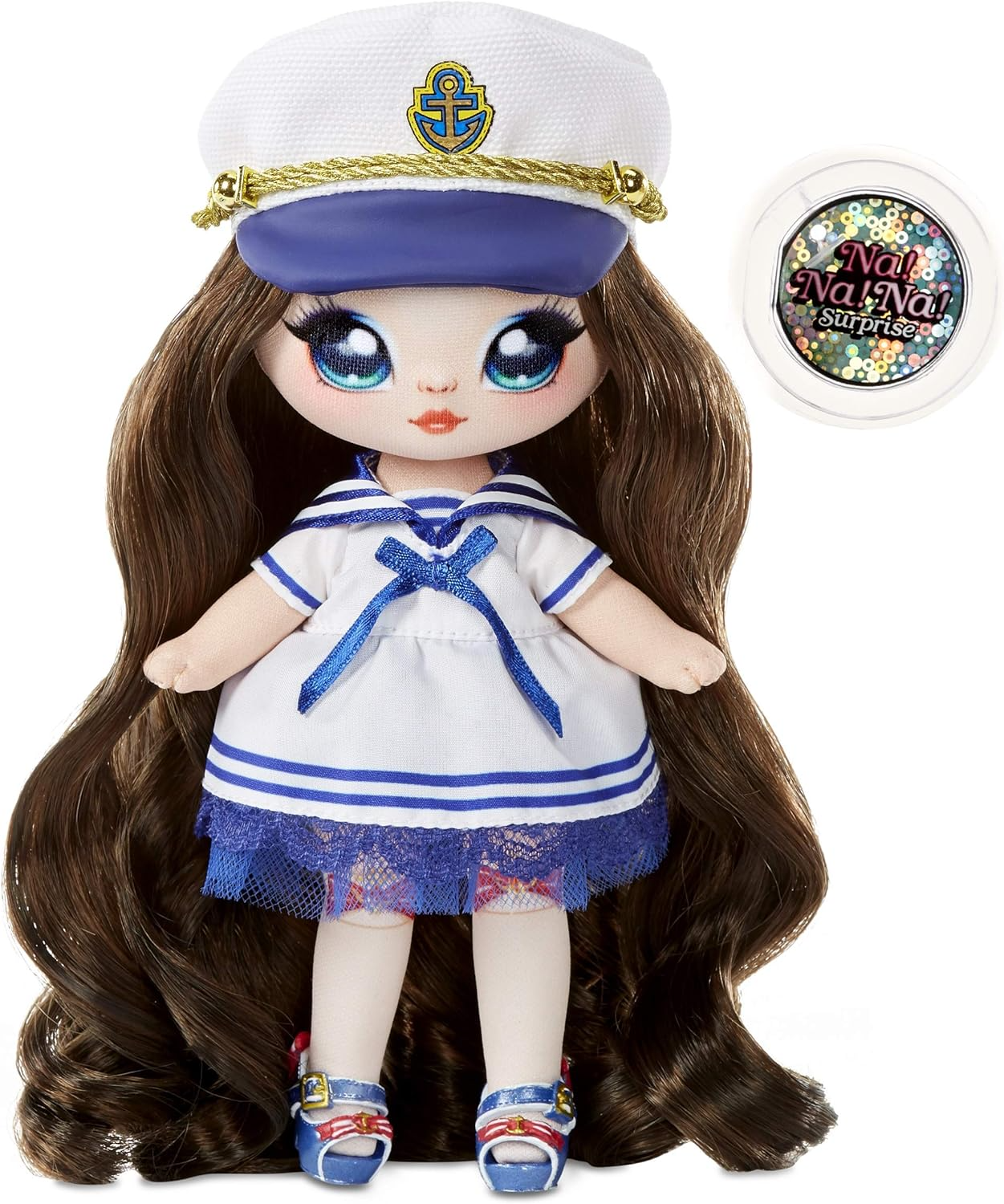 Na Na Na Surprise Boneca fashion 2 em 1 e bolsa Pom brilhante, SAILOR BLU. Boneca Marinheiro Com Roupas De Luxo e Acessórios De Moda. Série Brilho. Boneca fashion colecionável para meninos e meninas a partir de 5 anos