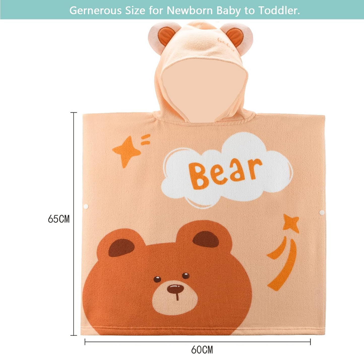 Bebamour Toallas con capucha para bebé, 100% orgánicas, toalla con capucha para niños y niñas, toalla absorbente con capucha para niños, 25 x 23 pulgadas, 0-6 años, oso