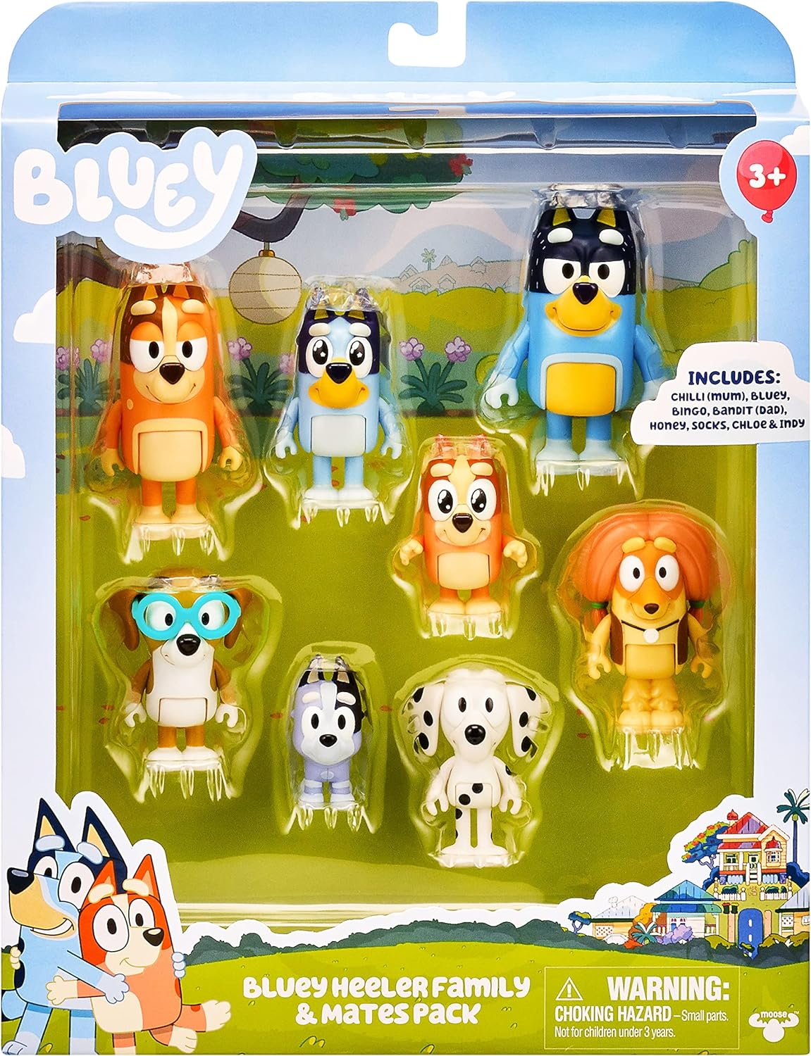 Akedo Família e amigos de Bluey, pacote com 8 figuras, figuras de 2,5 a 3 polegadas