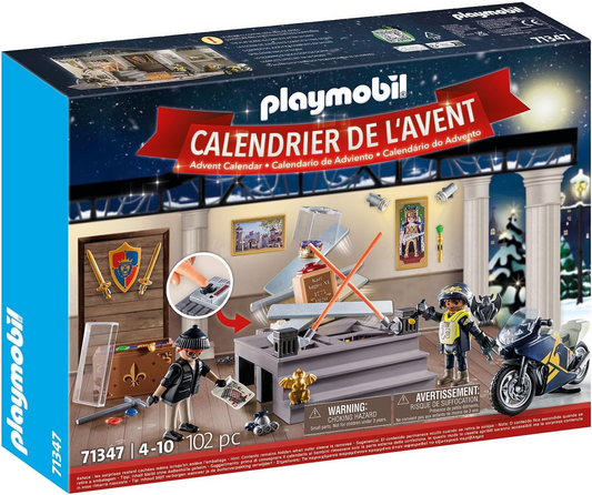 Playmobil 71347 Calendário do Advento - Roubo do Museu da Polícia, Contagem regressiva para o Natal, Inclui 24 portas para abrir todos os dias de dezembro, brinquedo de Natal para crianças a partir de 4 anos