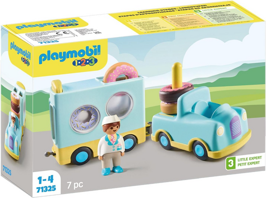 Playmobil 71325 1.2.3: Caminhão Donut com recurso de empilhamento e classificação, conjuntos adequados para crianças de 12 meses ou mais