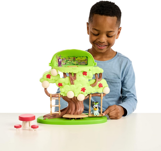 Juego de casa en el árbol de Bluey con escondite secreto de hadas, corona de flores y figura de hada secreta: incluye Bluey, columpio, hamaca y escalera de cuerda para mayores de 3 años con 4 ACCESORIOS, 2 FIGURAS, 1 JUEGO DE ÁRBOL