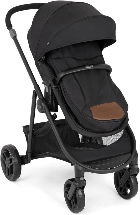 Cochecito/cochecito Graco Transform 2 en 1: adecuado desde el nacimiento hasta aprox. 4 años (22 kg). Se convierte de Pramette a cochecito con reposapiés bidireccional de lujo. Incluye chubasquero, Ink Tan Fashion.