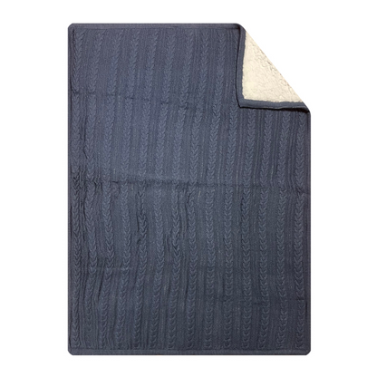 Silvercloud Cobertor de malha de cabo com Sherpa reverso azul marinho