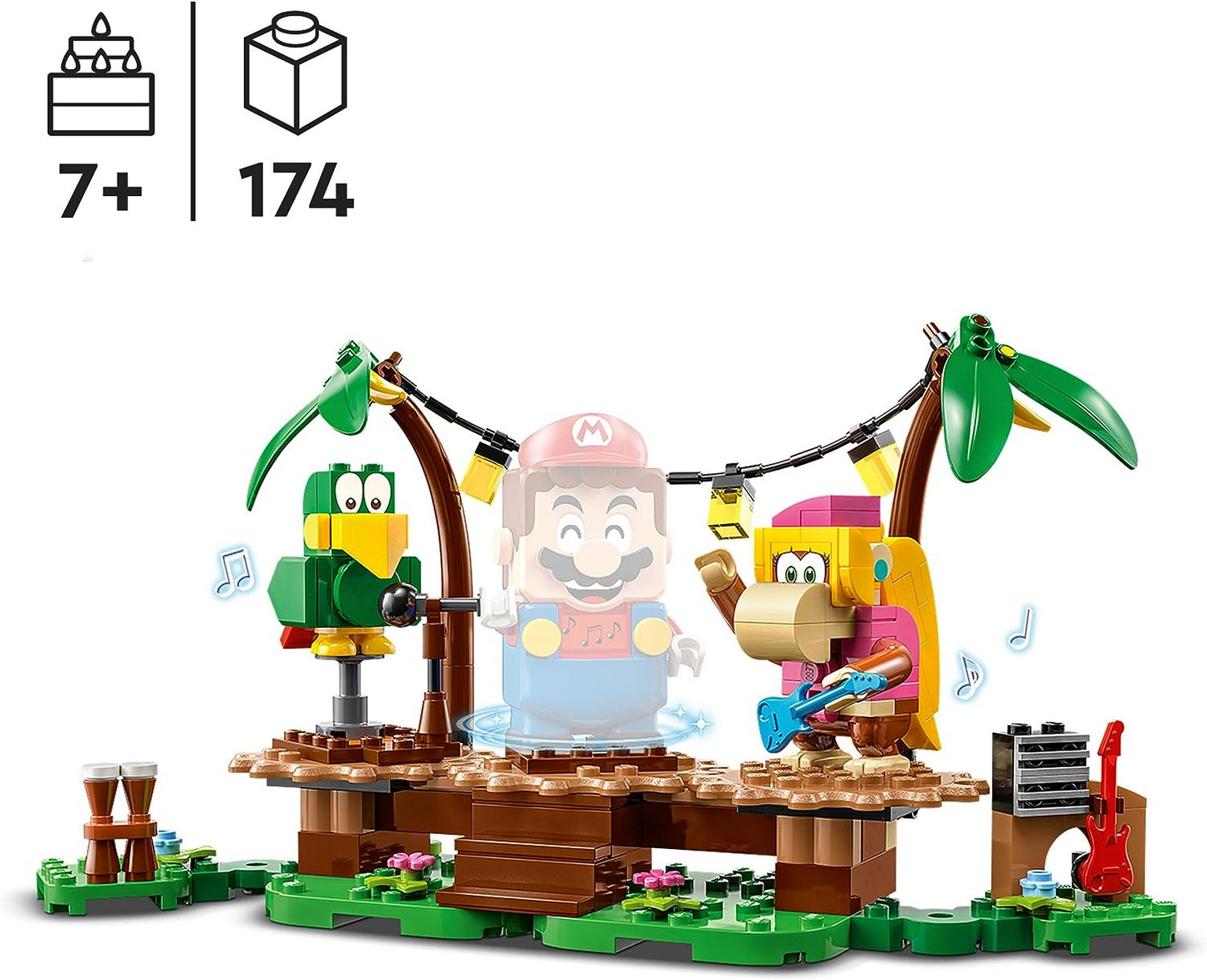 LEGO 71421 Conjunto de expansão Jungle Jam de Super Mario Dixie Kong com figuras de Dixie Kong e Squawks the Parrot, brinquedo montável para combinar com o curso inicial