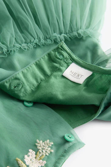 |Girl| Vestido De Festa Em Malha Verde Bordado (3 meses a 10 anos)