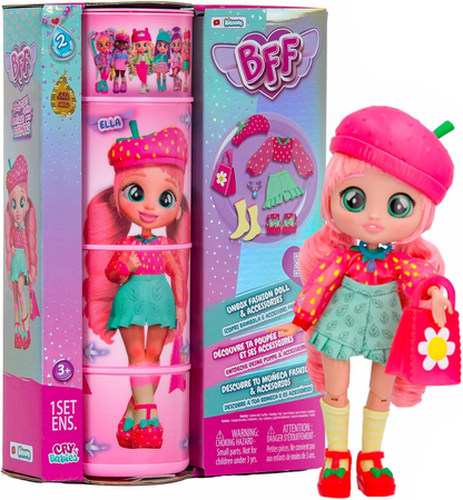 BFF by Cry Babies S2 Bruny Boneca colecionável de moda com cabelo comprido, roupas de tecido e 10 acessórios - Brinde de brinquedo para meninas e meninos +5 anos