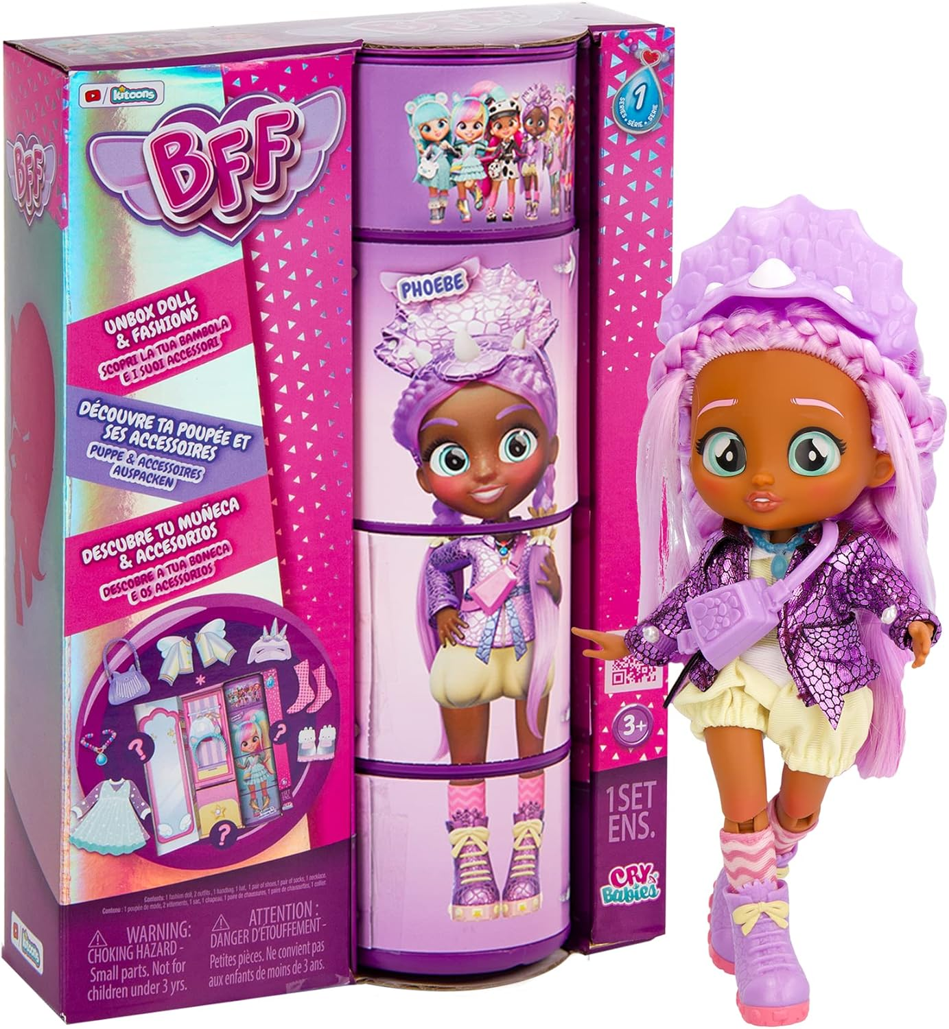 BFF by Cry Babies S2 Bruny Boneca colecionável de moda com cabelo comprido, roupas de tecido e 10 acessórios - Brinde de brinquedo para meninas e meninos +5 anos
