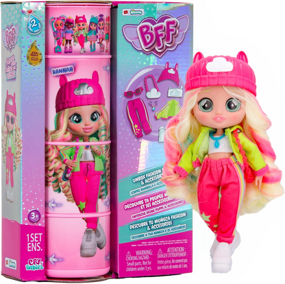 BFF by Cry Babies S2 Bruny Boneca colecionável de moda com cabelo comprido, roupas de tecido e 10 acessórios - Brinde de brinquedo para meninas e meninos +5 anos