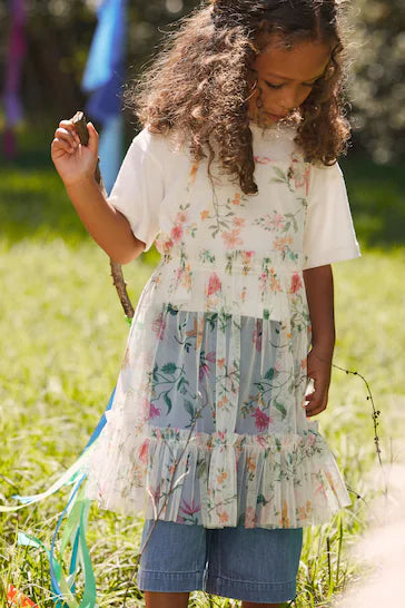 |Girl| Conjunto De Camiseta e Jeans Em Malha Floral Rosa (3 meses a 8 anos)