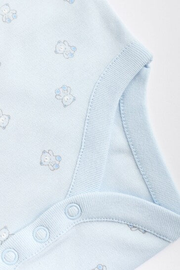 |BabyBoy| Body Para Bebê De Manga Curta Blue Bear, Pacote Com 7