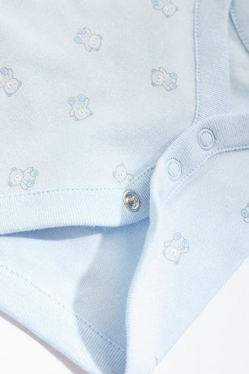 |BabyBoy| Body Para Bebê De Manga Curta Blue Bear, Pacote Com 7